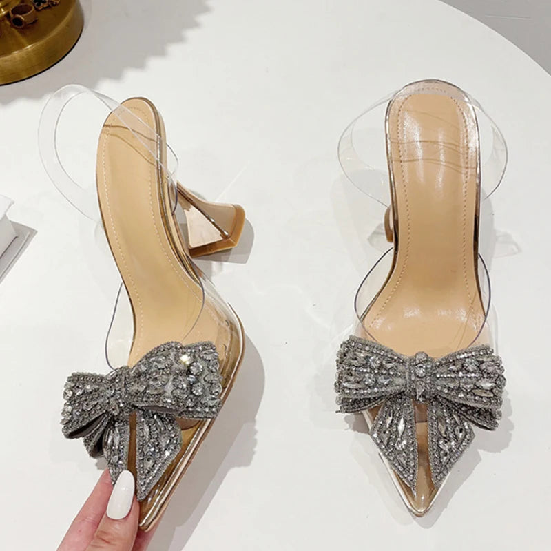 Liyke Crystal Bow Transparent High Heels