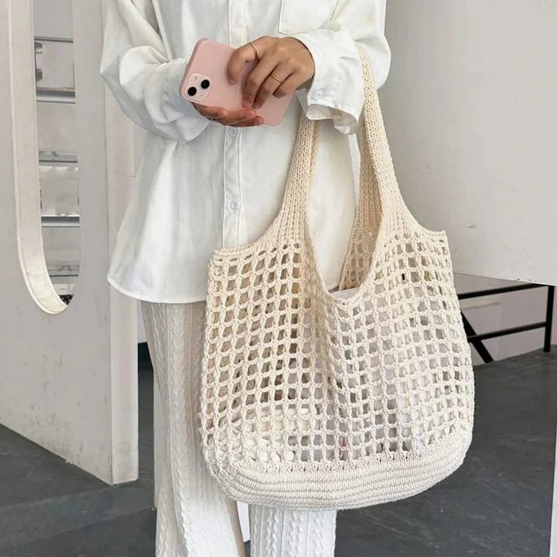 Boho Crochet Straw Tote