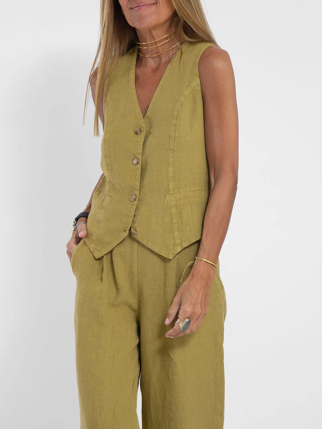 Colorblock Vest & Pants Set – Sleeveless Casual Suit