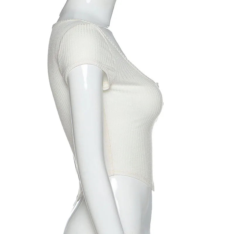 Sexy White Sheer V-Neck Crop Top