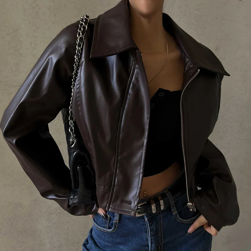 WhereMery Y2K Faux Leather Short Jacket