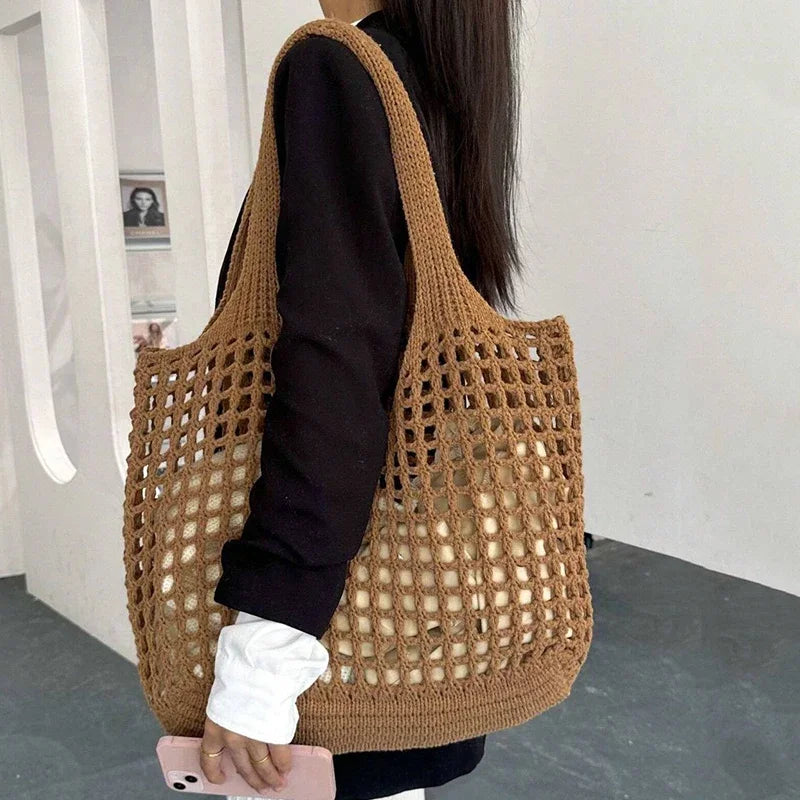 Boho Crochet Straw Tote
