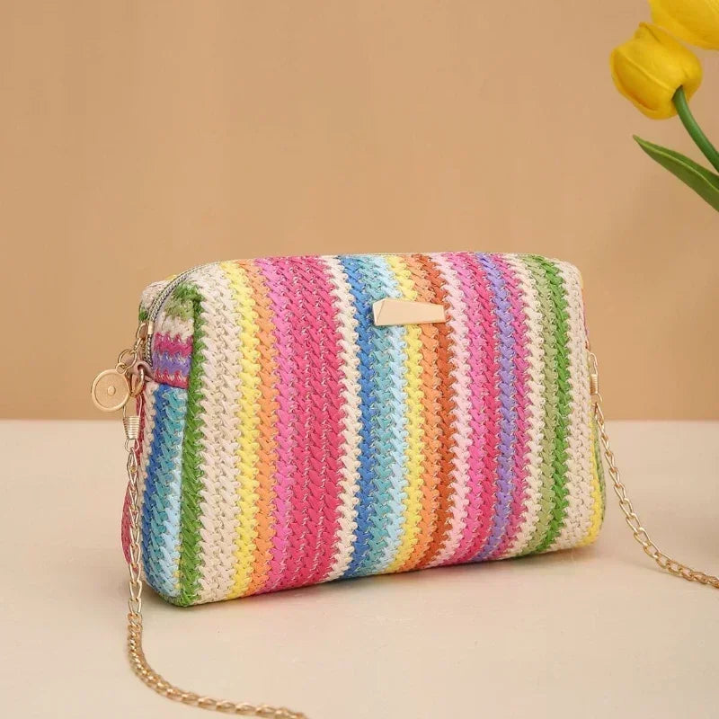 Knitted Straw Beach Bag – Small Shoulder Handbag