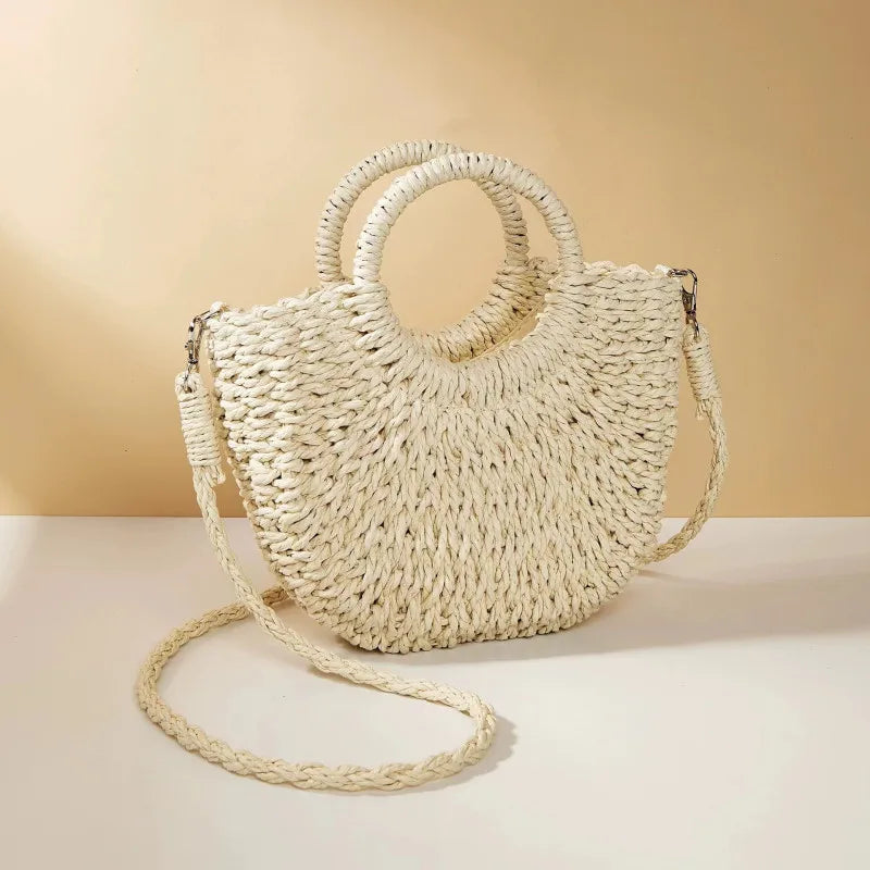 Handwoven Rattan Half-Moon Bag