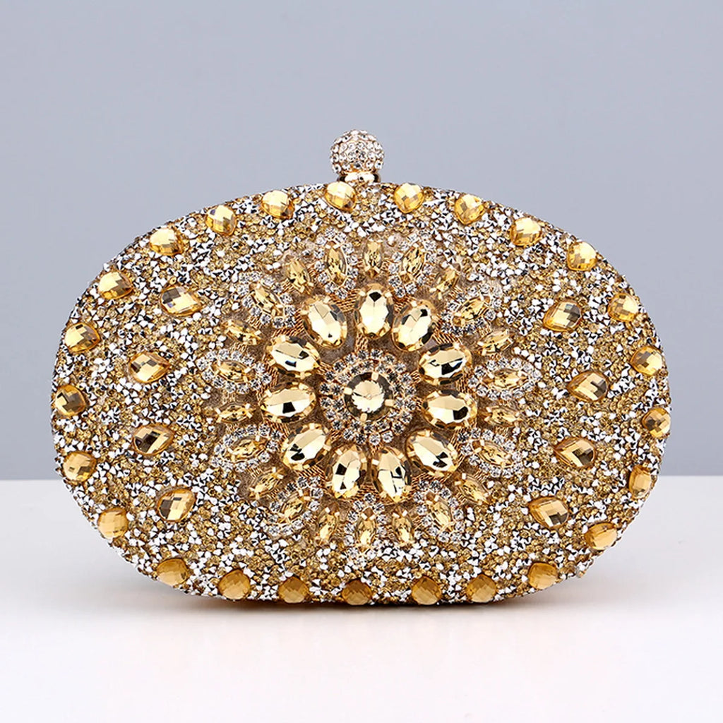 Sparkling Rhinestone Flower Clutch with Shoulder Chain