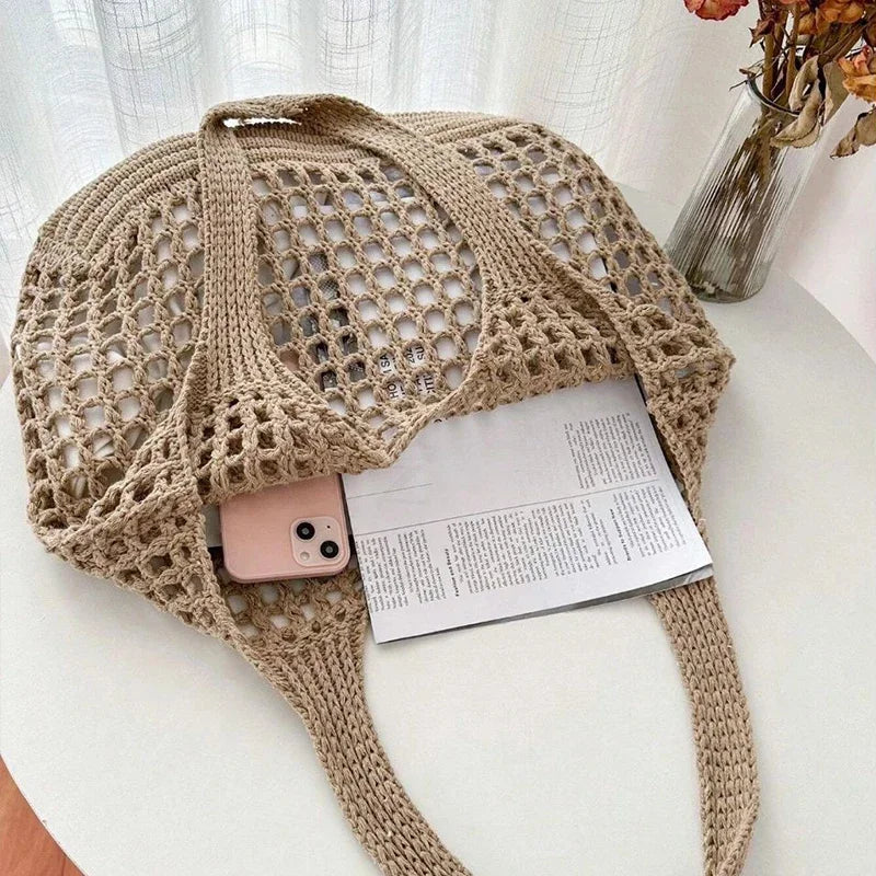Boho Crochet Straw Tote
