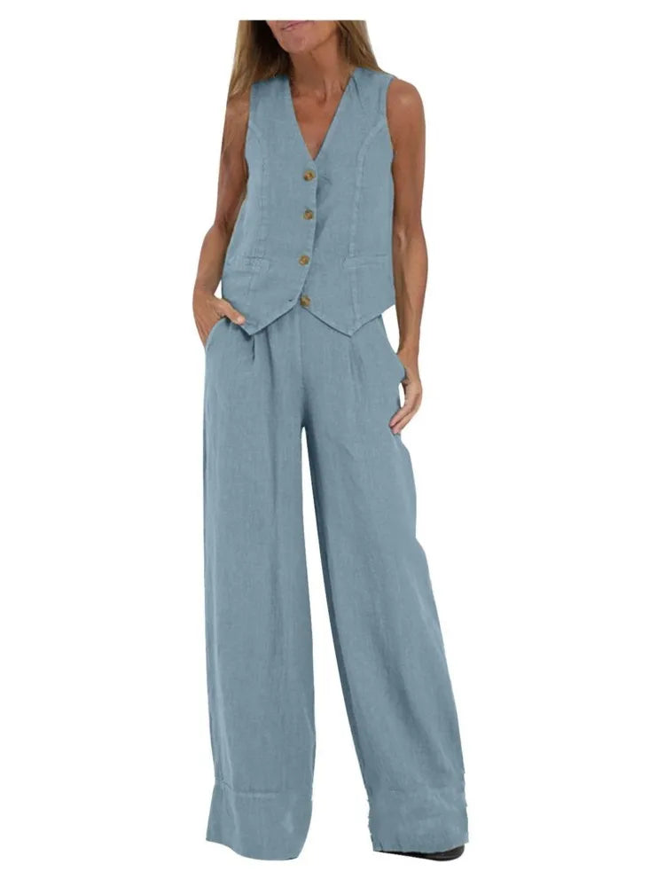 Colorblock Vest & Pants Set – Sleeveless Casual Suit