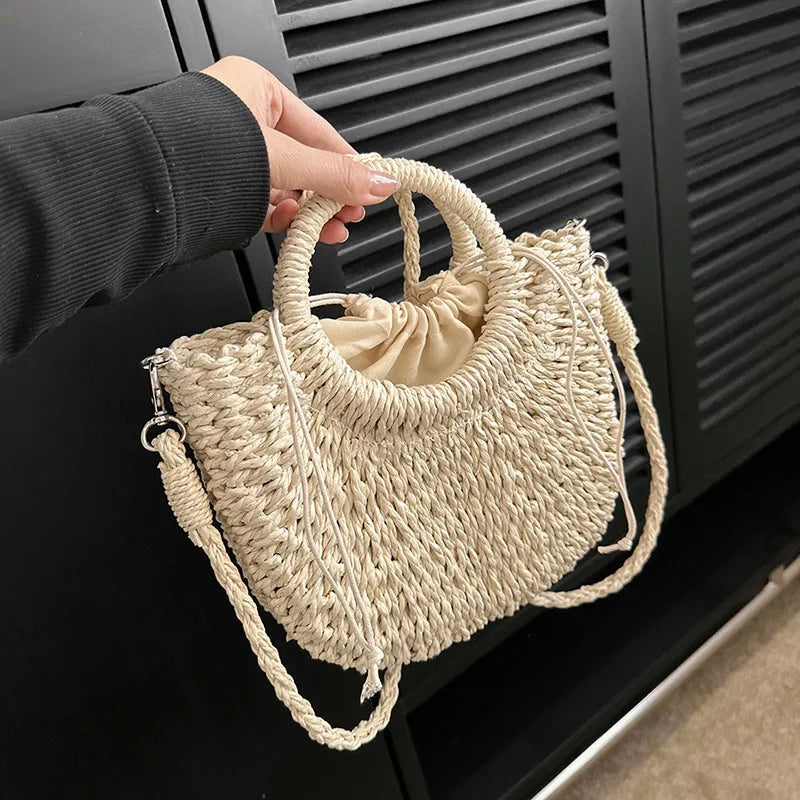 Handwoven Rattan Half-Moon Bag