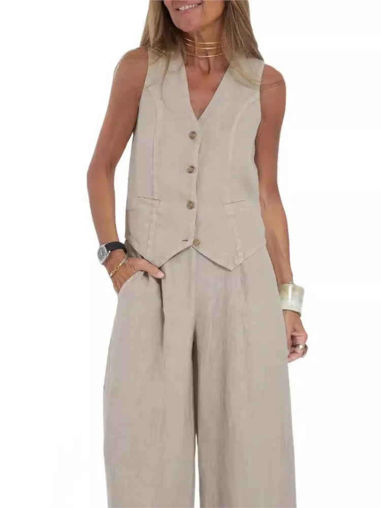 Colorblock Vest & Pants Set – Sleeveless Casual Suit