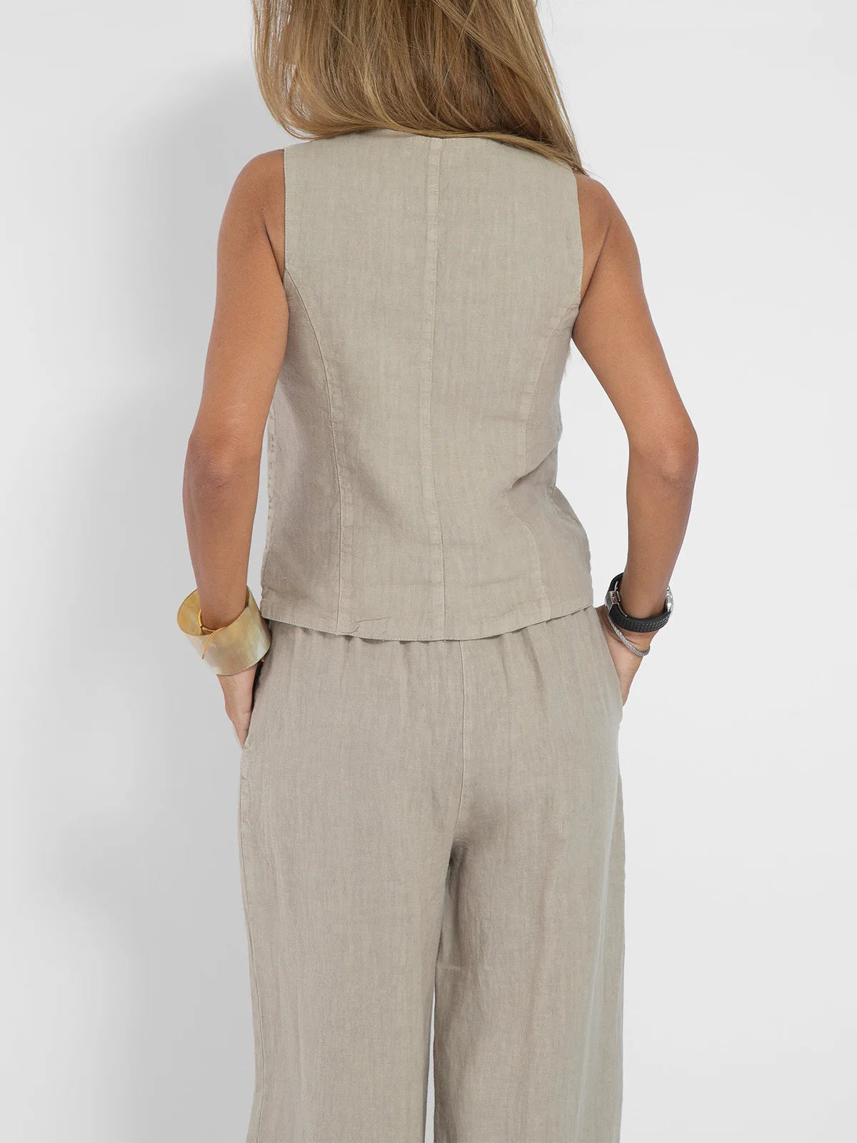 Colorblock Vest & Pants Set – Sleeveless Casual Suit