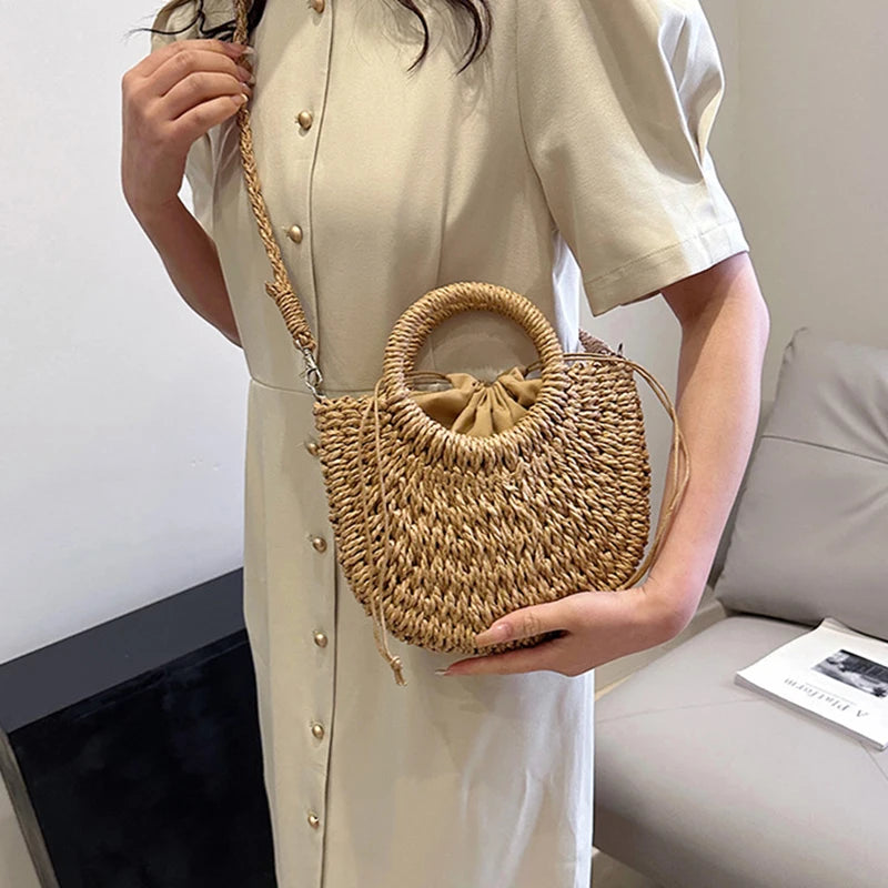 Handwoven Rattan Half-Moon Bag