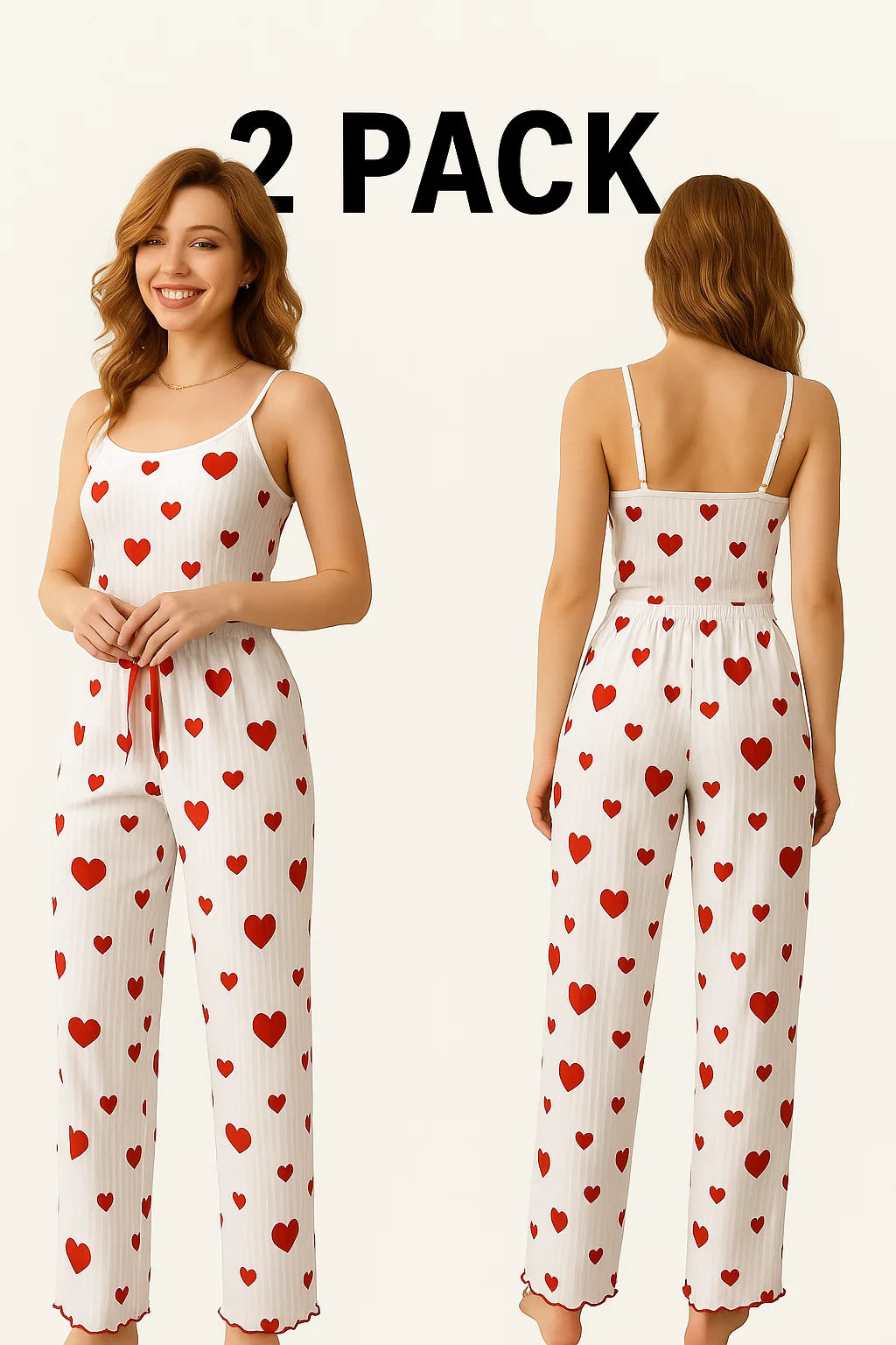 Plus Size Love Print Pajama Set – White (2-Piece)
