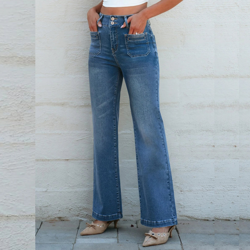 Women’s High-Waist Wide-Leg Multi-Button Jeans