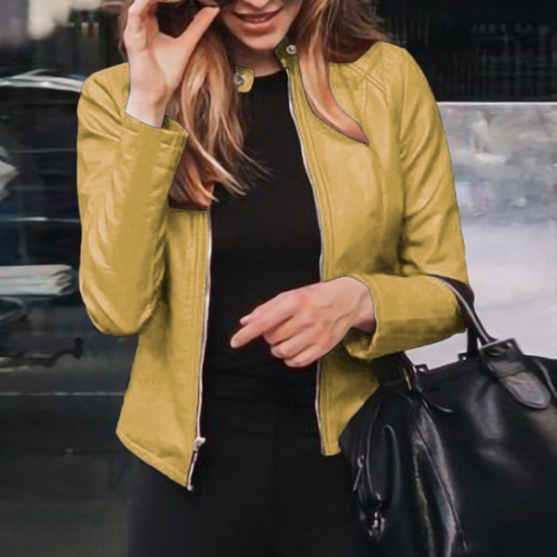 Slim Fit PU Leather Jacket for Women – Classic Moto Biker Style