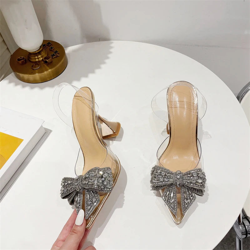 Liyke Crystal Bow Transparent High Heels