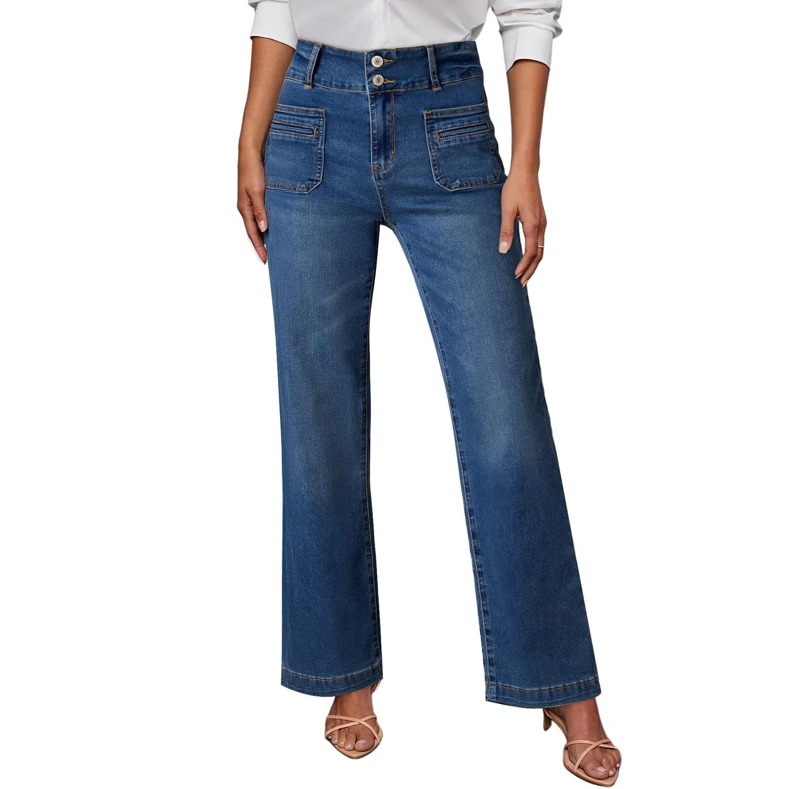 Women’s High-Waist Wide-Leg Multi-Button Jeans