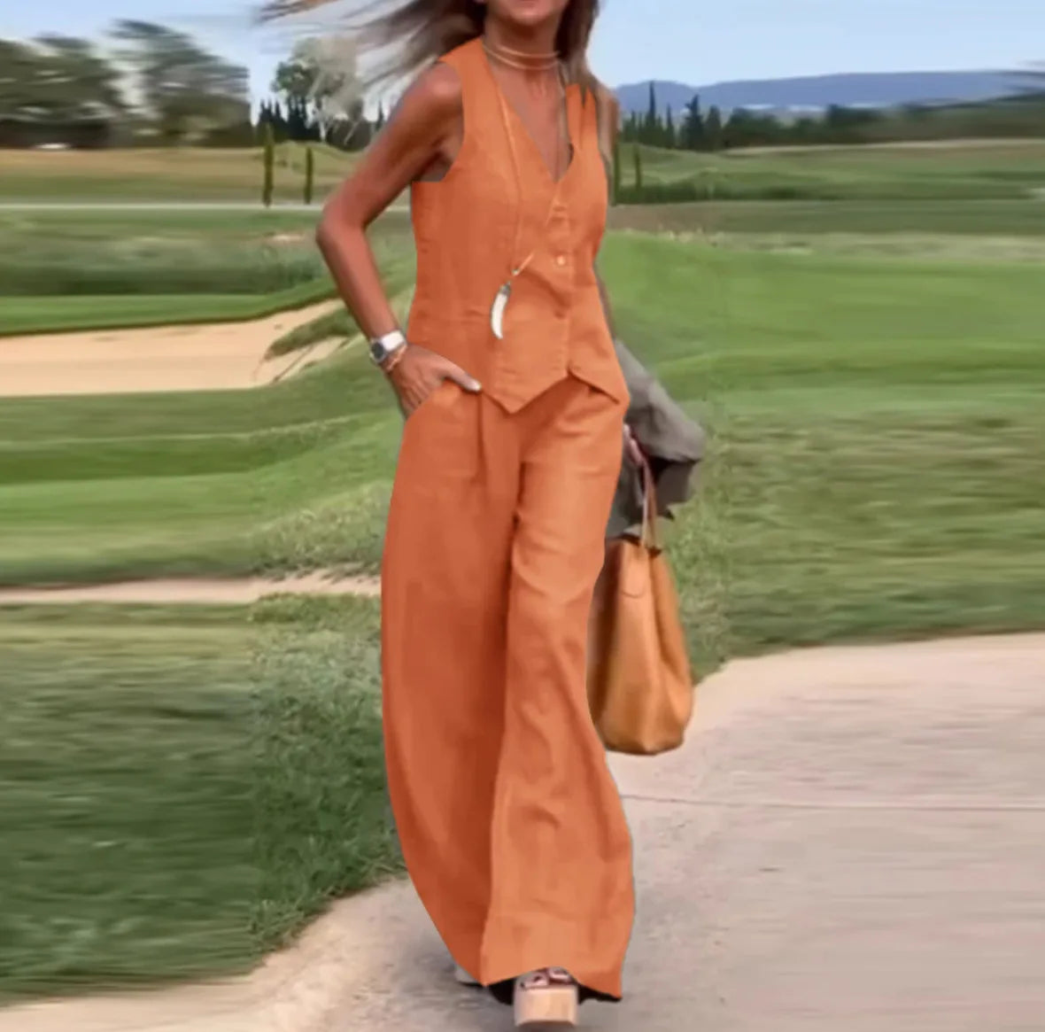 Solid Color Cardigan Vest & Pants Set – Casual Two-Piece Outfit