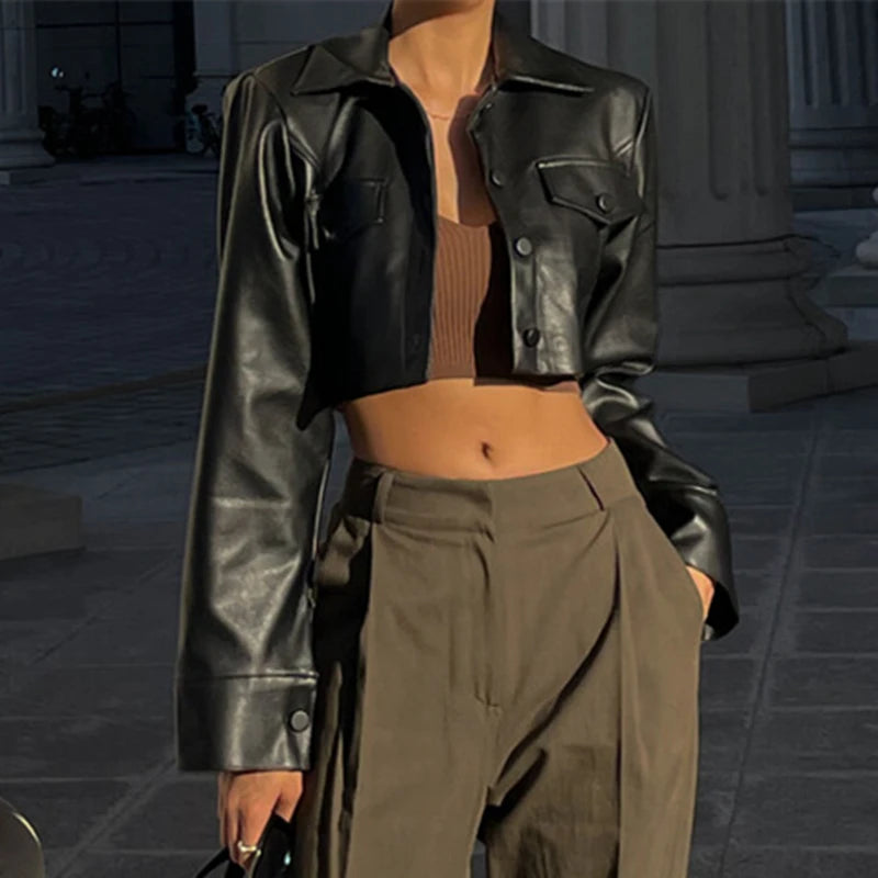 WhereMery Y2K Faux Leather Short Jacket