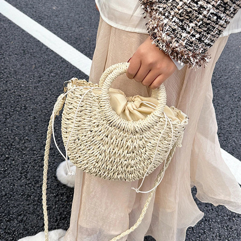 Handwoven Rattan Half-Moon Bag