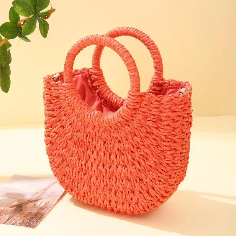 Handwoven Rattan Half-Moon Bag