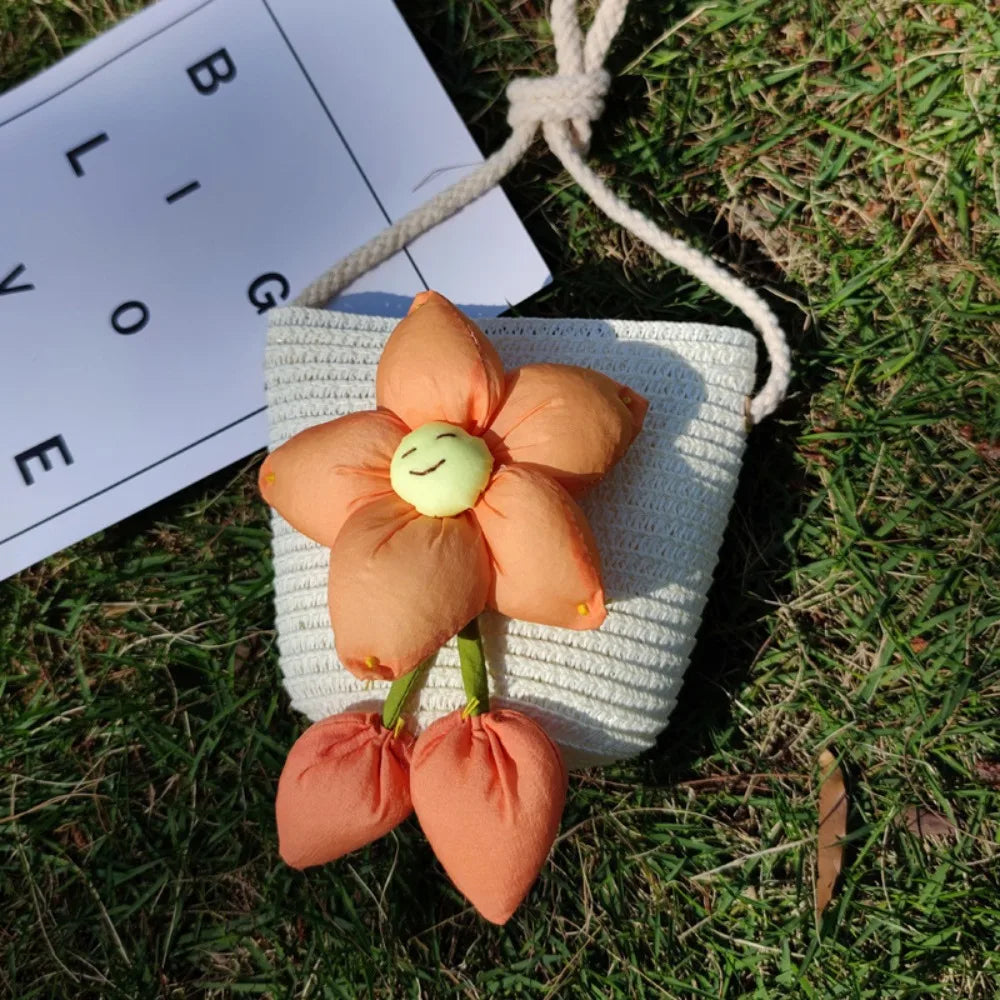 Handmade Straw Flower Shoulder Bag