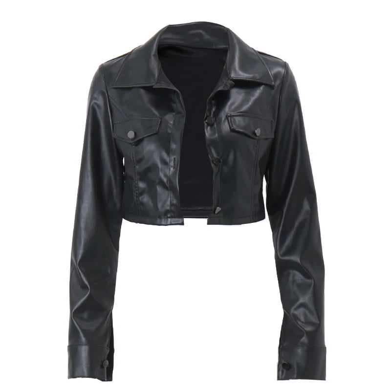 WhereMery Y2K Faux Leather Short Jacket