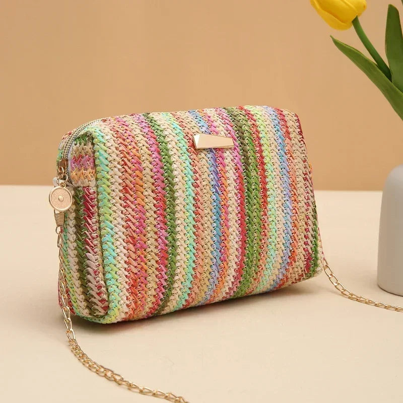 Knitted Straw Beach Bag – Small Shoulder Handbag