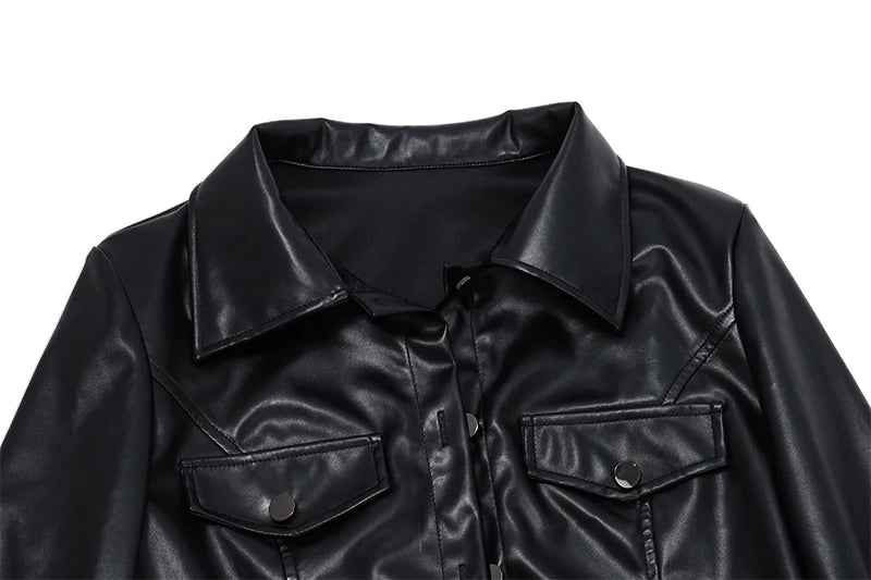 WhereMery Y2K Faux Leather Short Jacket