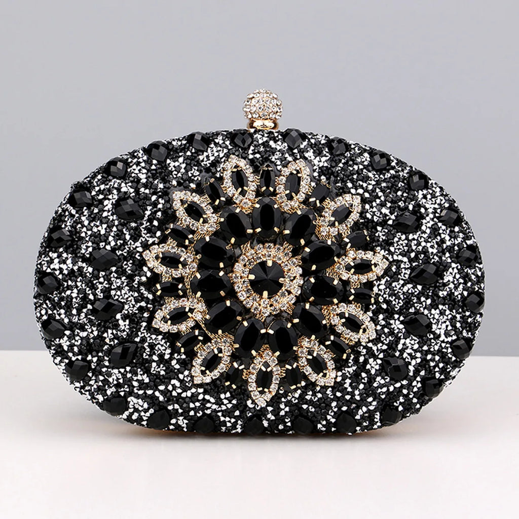 Sparkling Rhinestone Flower Clutch with Shoulder Chain