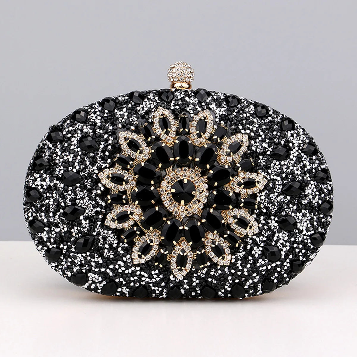 Sparkling Rhinestone Flower Clutch with Shoulder Chain