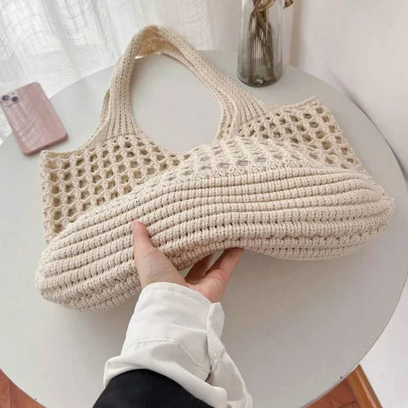 Boho Crochet Straw Tote