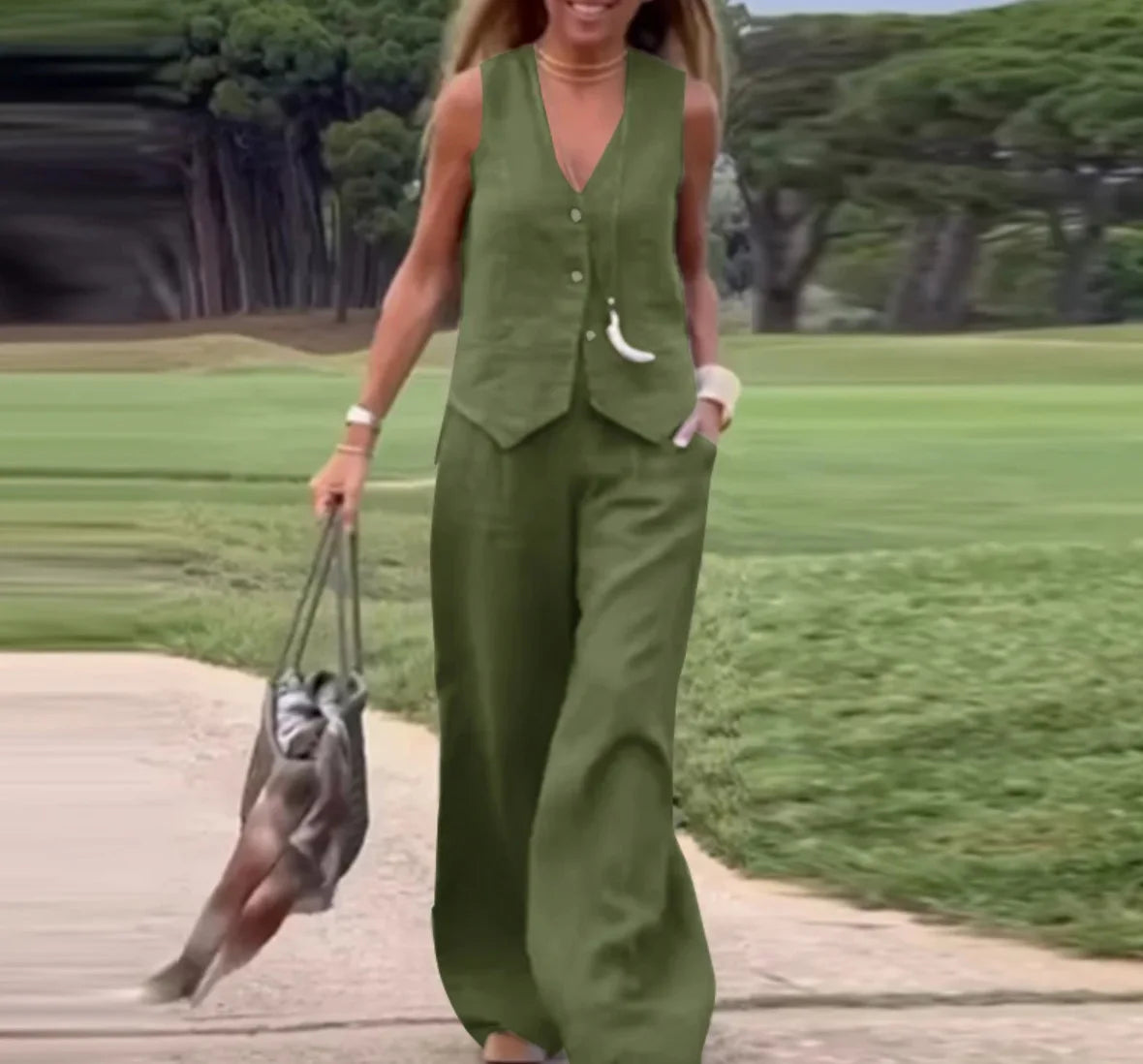 Solid Color Cardigan Vest & Pants Set – Casual Two-Piece Outfit