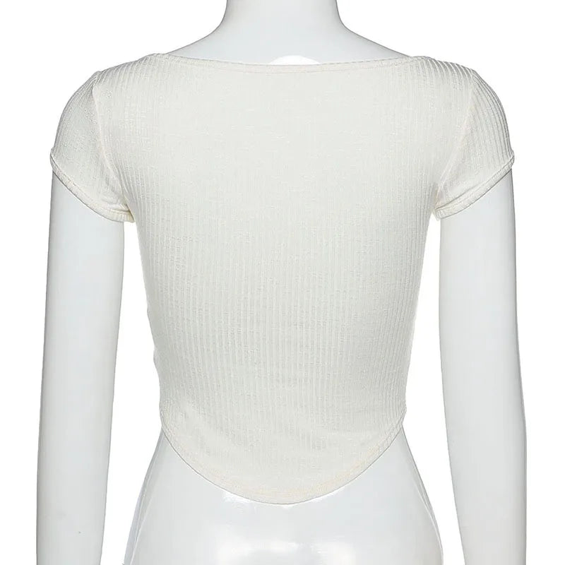 Sexy White Sheer V-Neck Crop Top