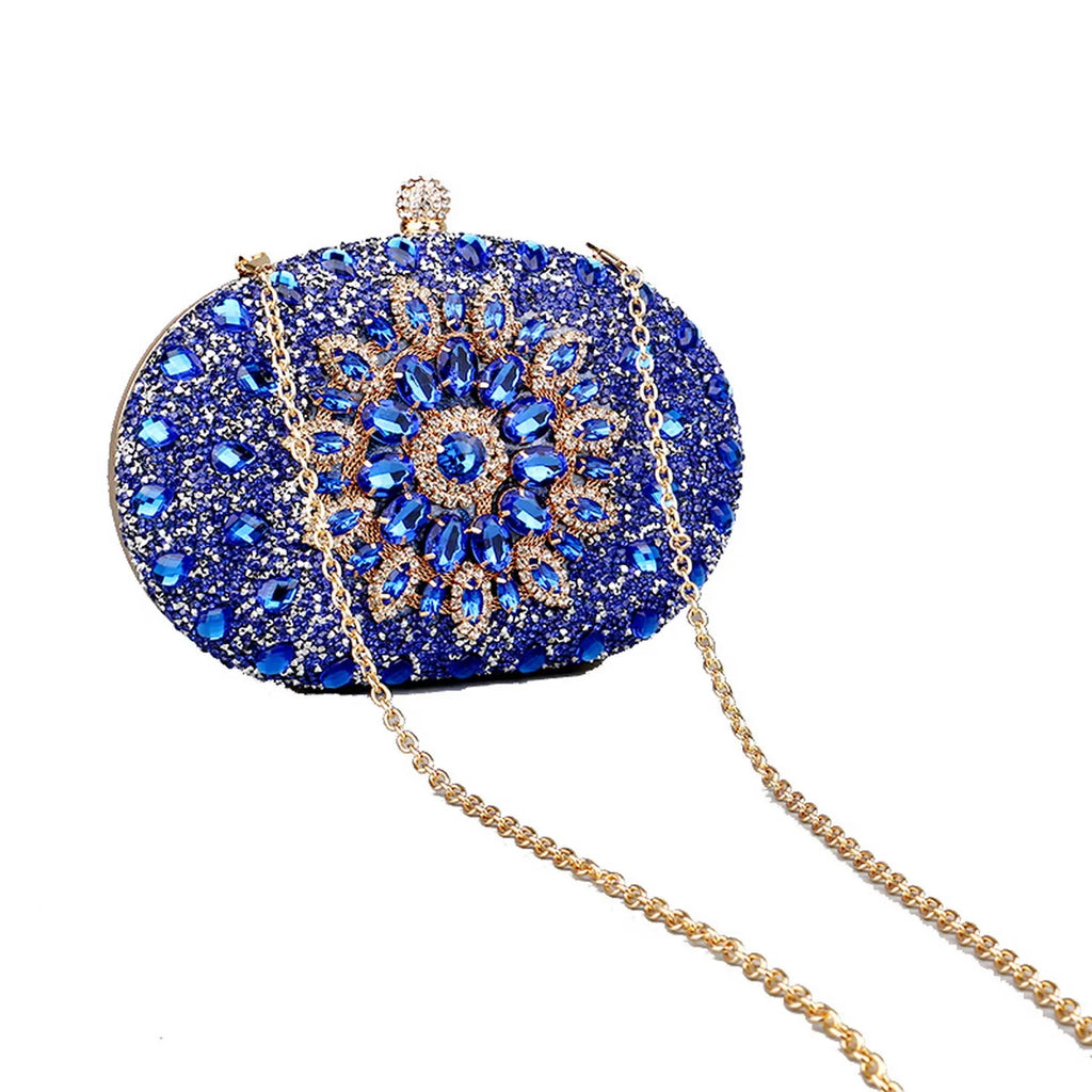 Sparkling Rhinestone Flower Clutch with Shoulder Chain