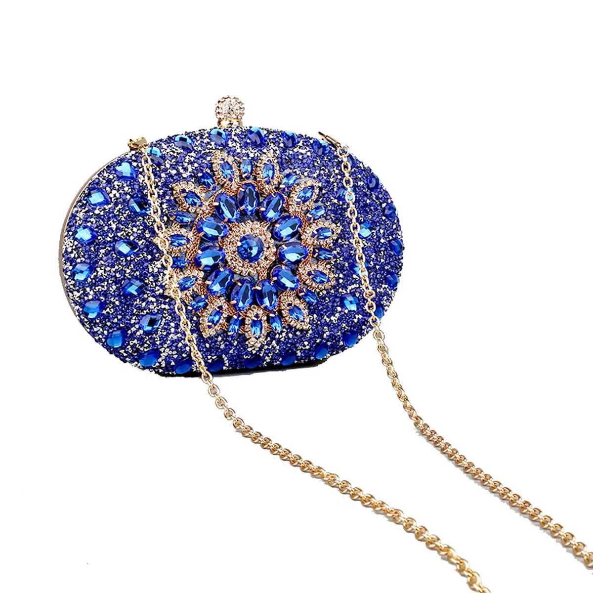 Sparkling Rhinestone Flower Clutch with Shoulder Chain