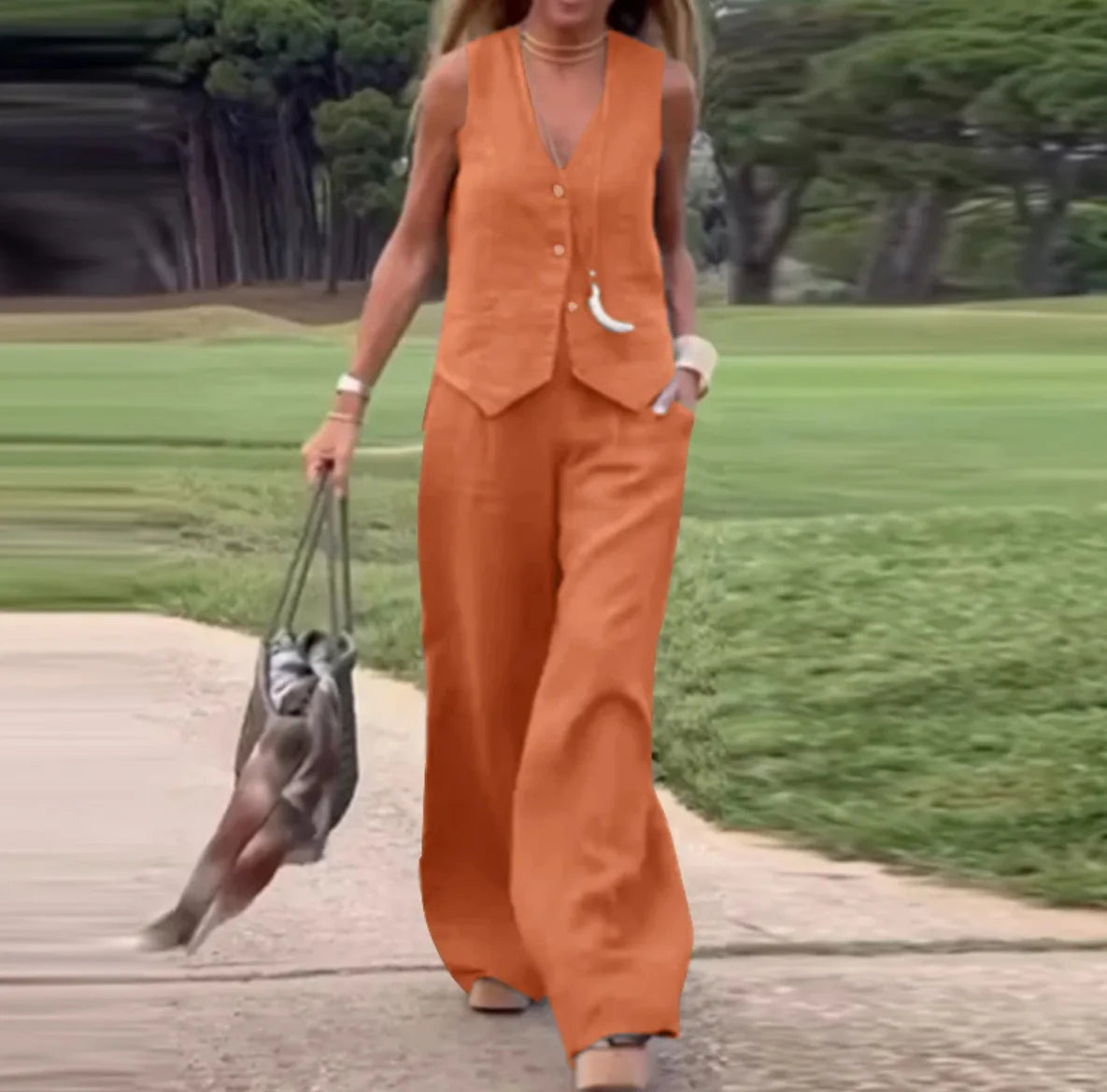 Solid Color Cardigan Vest & Pants Set – Casual Two-Piece Outfit