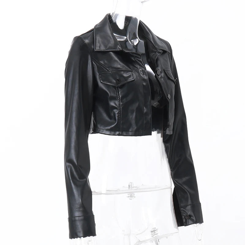 WhereMery Y2K Faux Leather Short Jacket