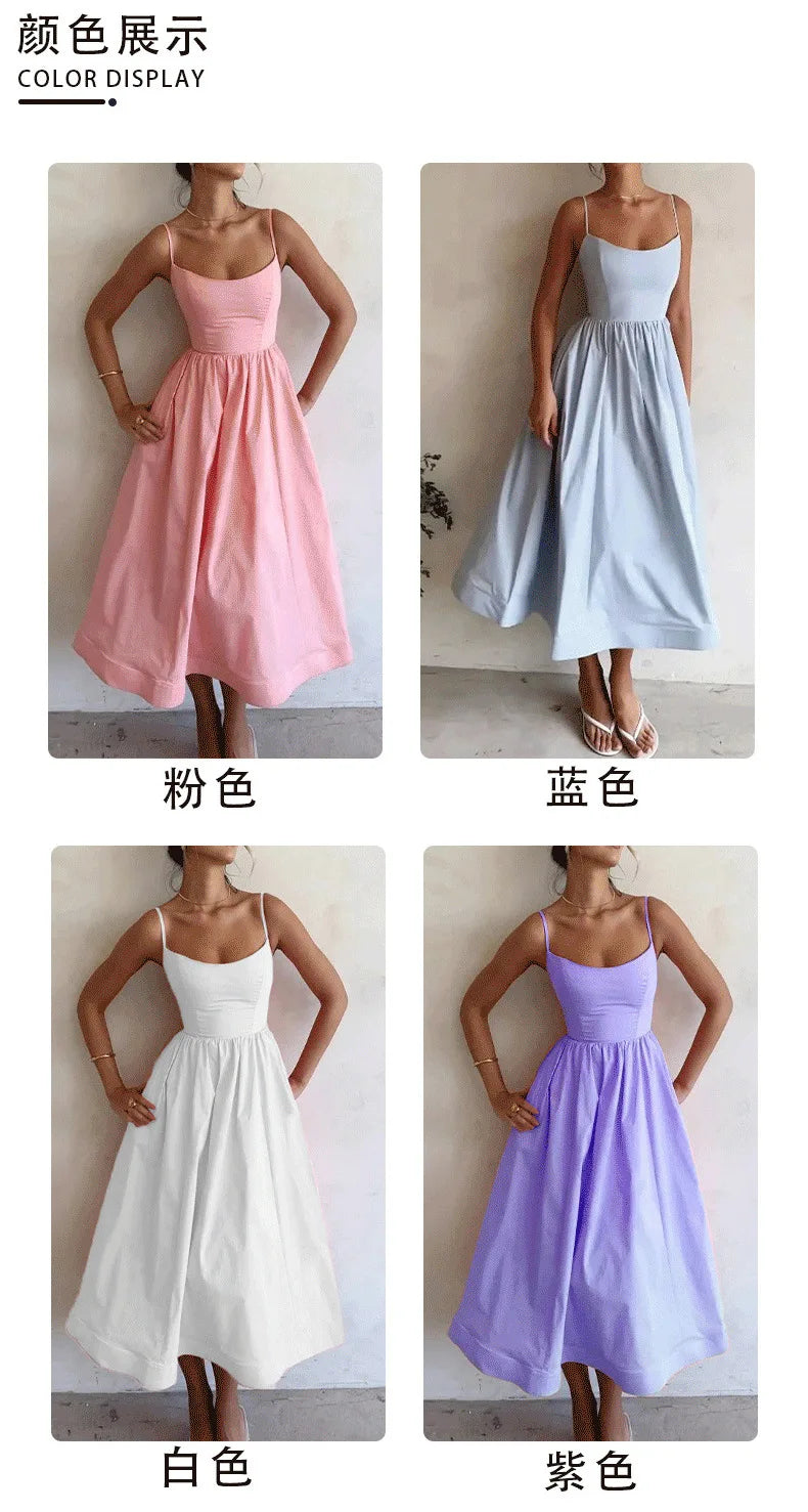 U-Neck Pleated Swing Dress – Sleeveless & Cinched Waist