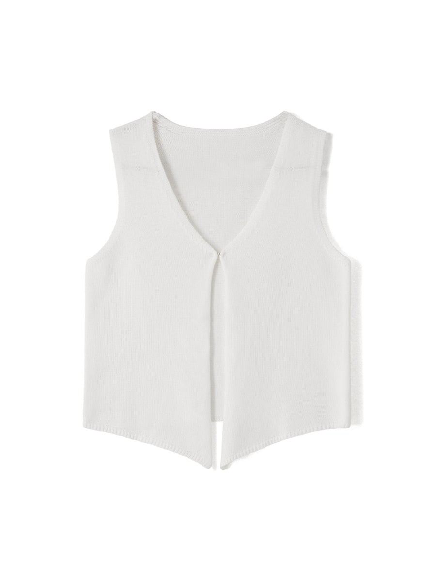 Women’s Y2K Crochet Knit Vest – Sleeveless V-Neck Open Front Crop Cardigan