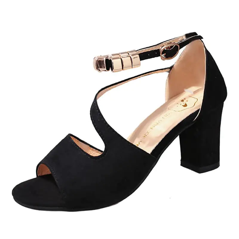 Suede Block Heel Sandals – Open Toe Elegance