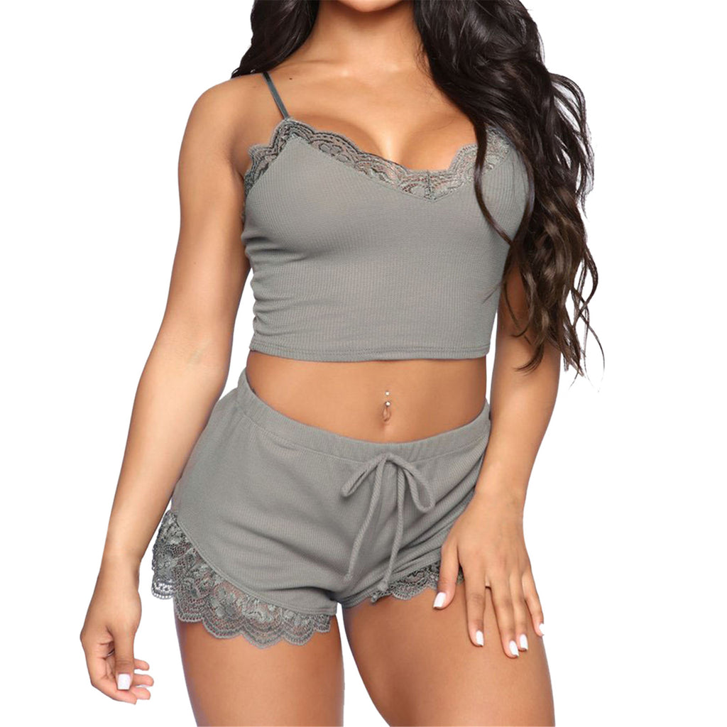 Satin Lace V-Neck Pajama Set