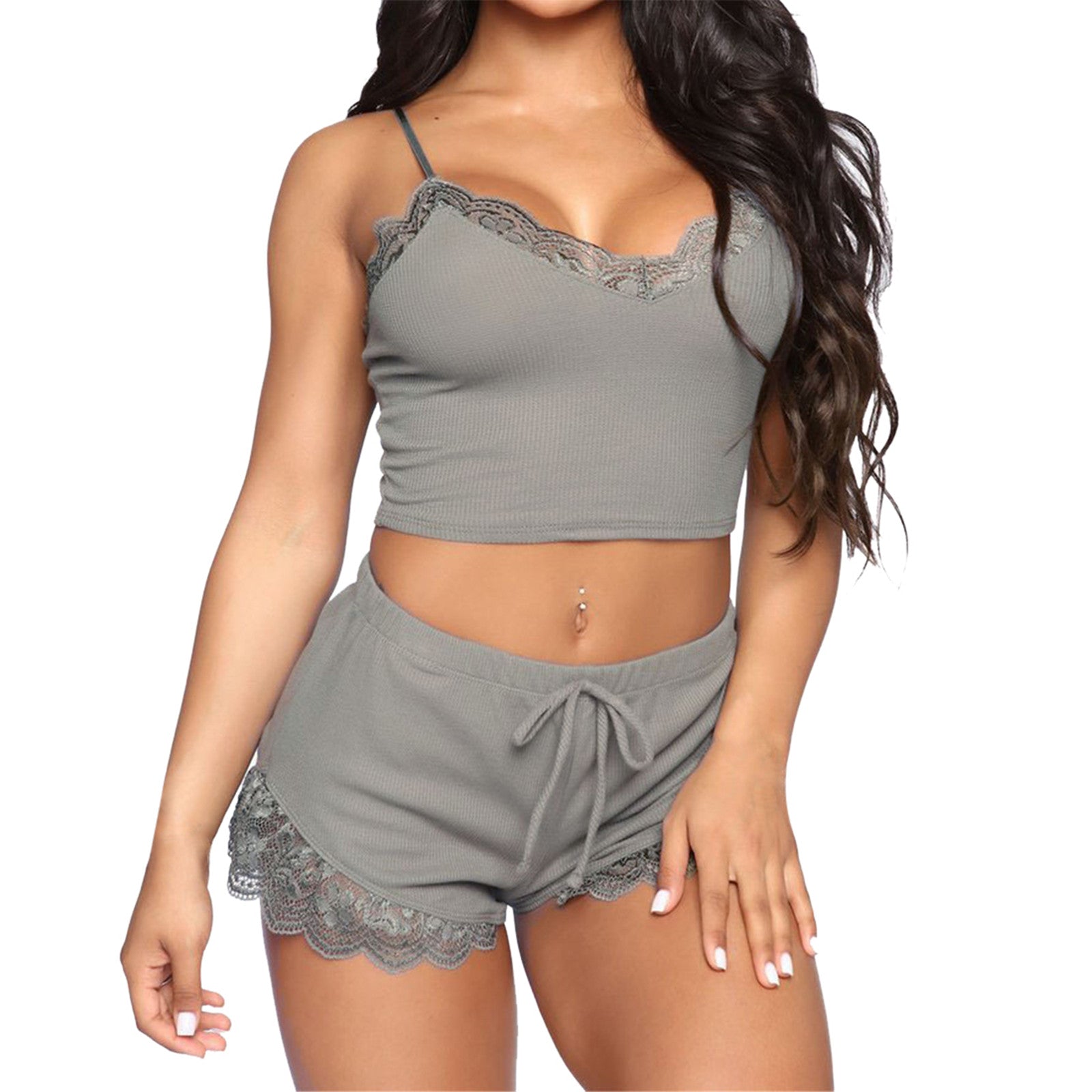 Satin Lace V-Neck Pajama Set